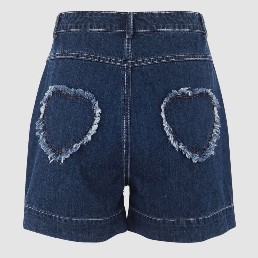 Cider Denim Shorts Heart Patch High Waist Dark Wash Jean Shorts Size Small